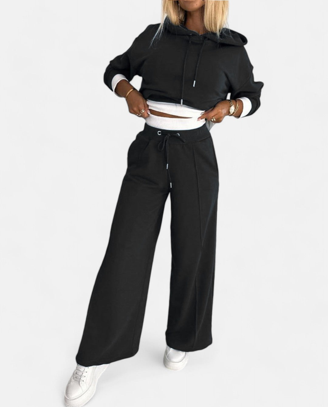 Tweekleurige hoodie set met wijde pijpen