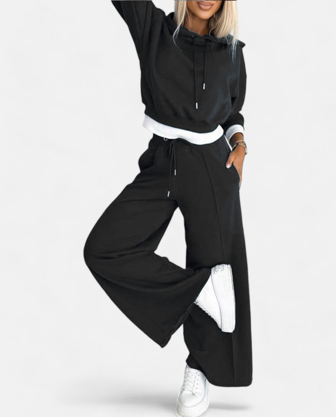 Tweekleurige hoodie set met wijde pijpen