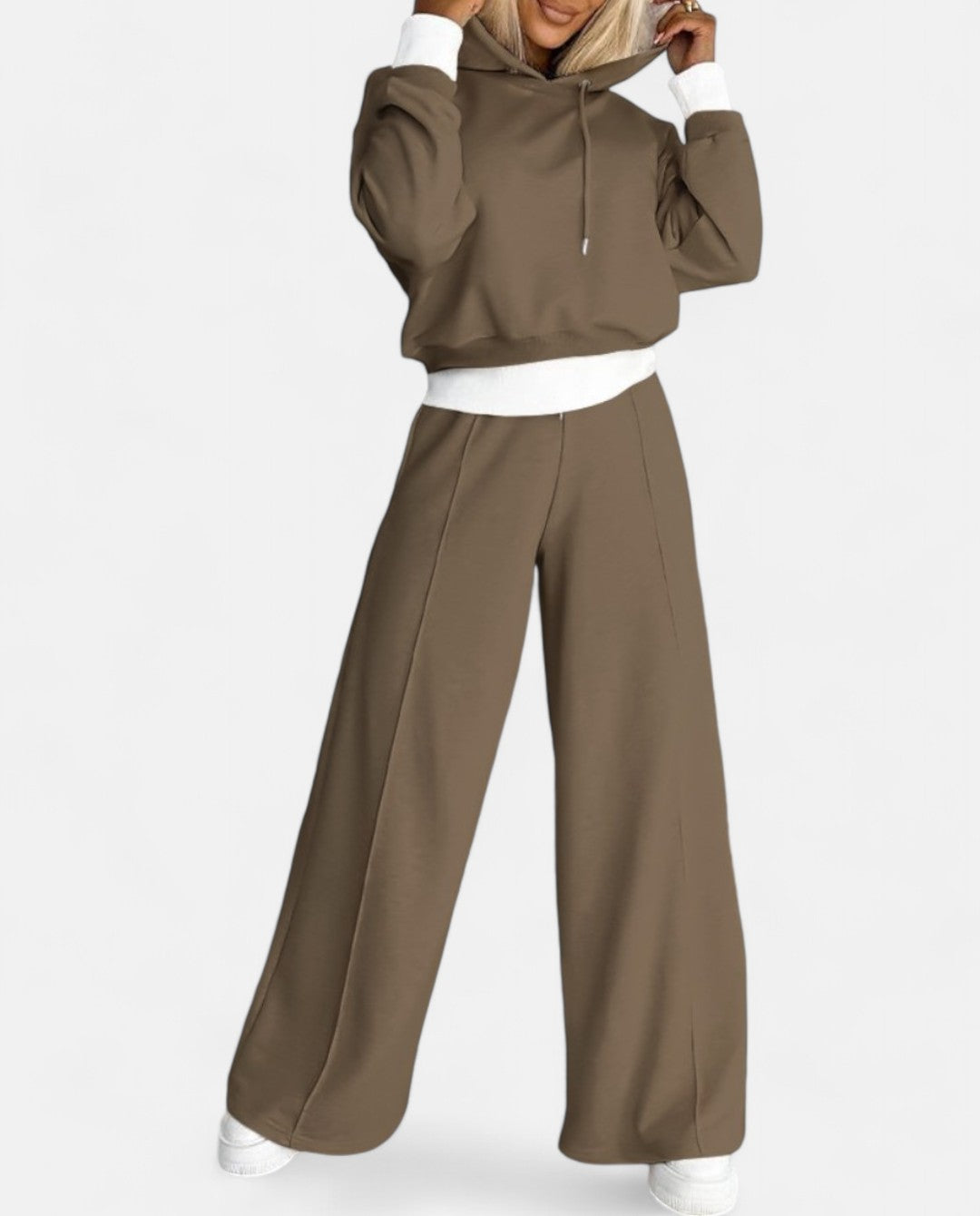 Tweekleurige hoodie set met wijde pijpen