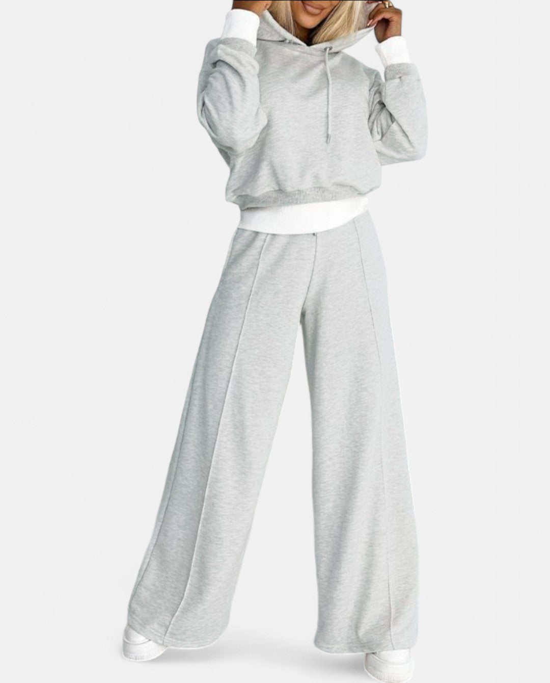 Tweekleurige hoodie set met wijde pijpen