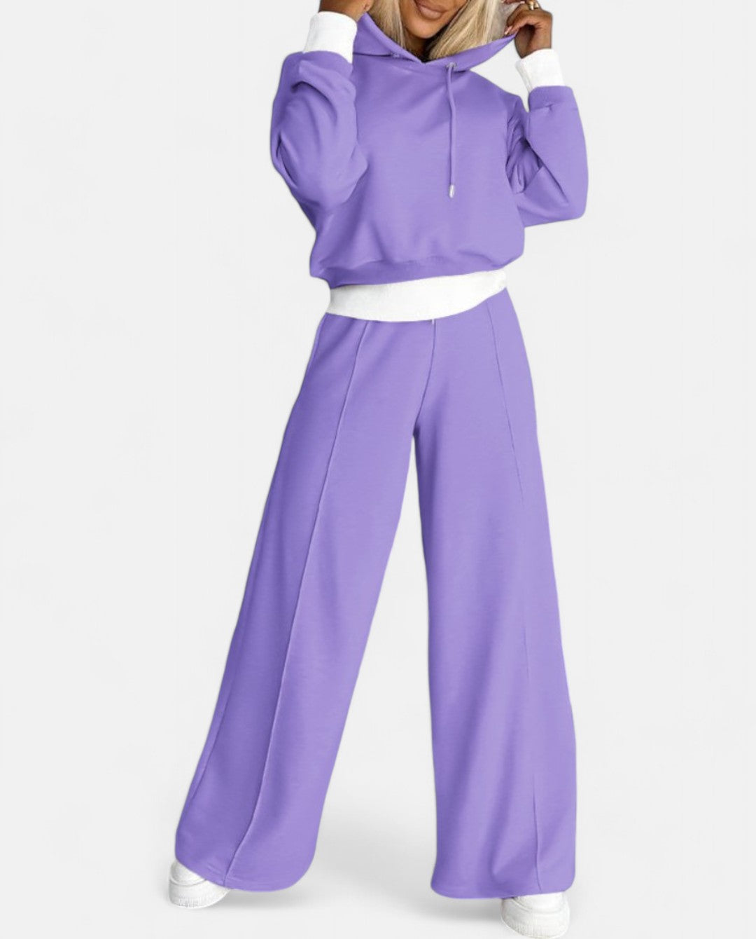 Tweekleurige hoodie set met wijde pijpen