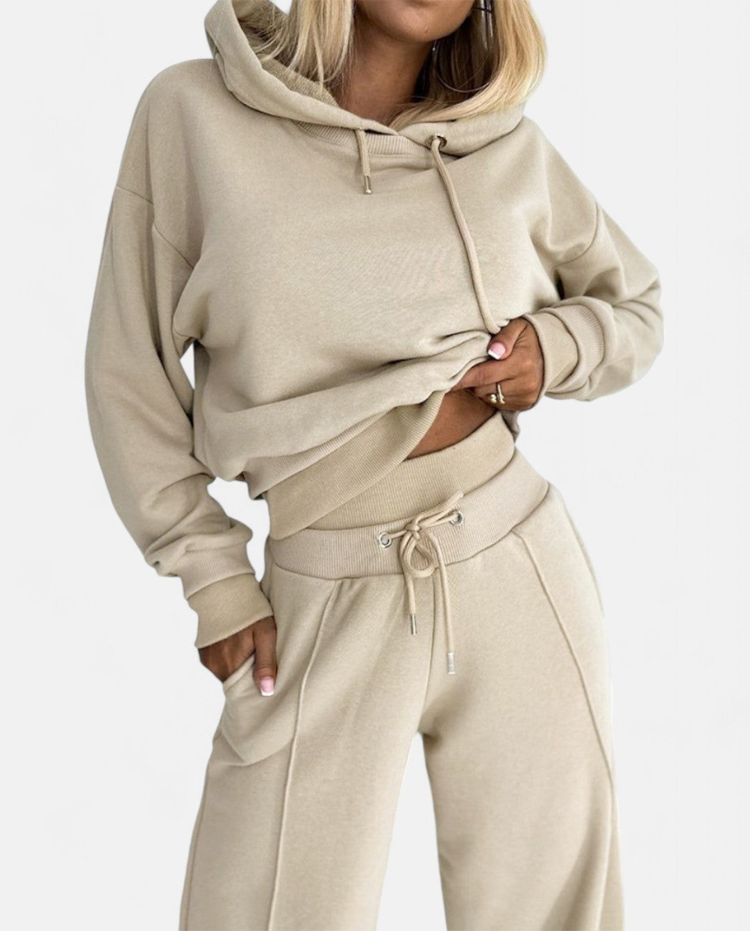 Tweekleurige hoodie set met wijde pijpen