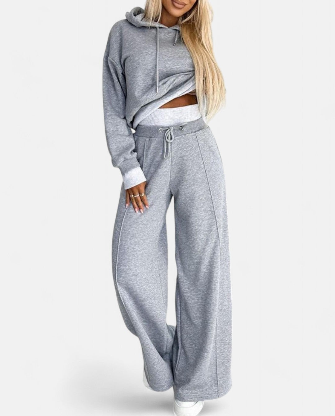 Tweekleurige hoodie set met wijde pijpen
