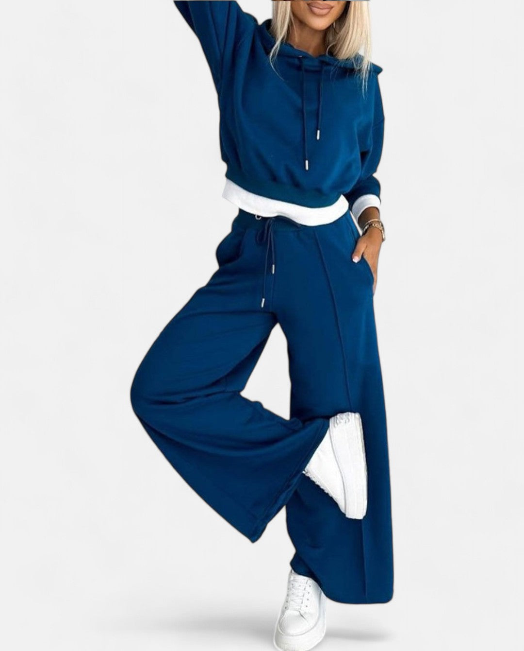 Tweekleurige hoodie set met wijde pijpen