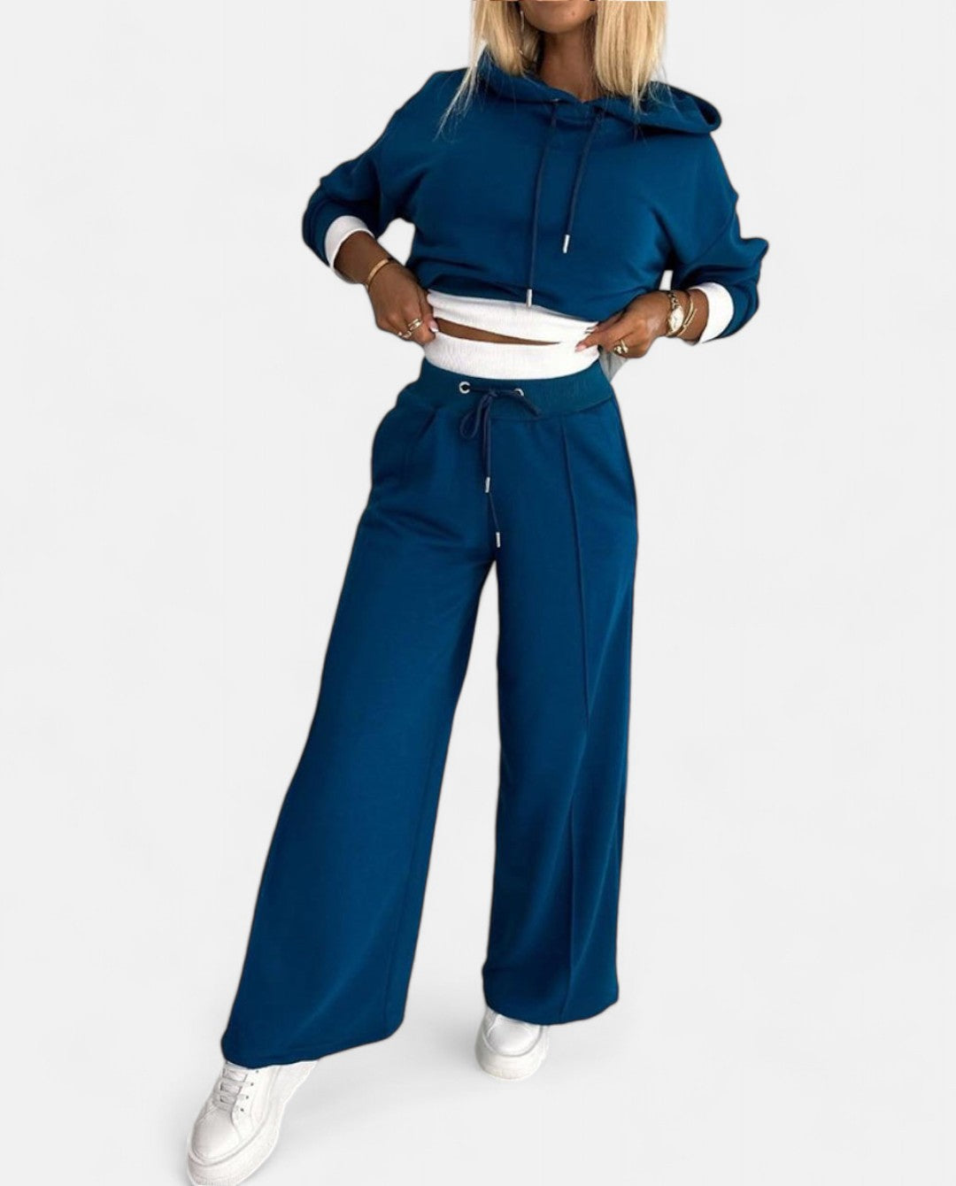 Tweekleurige hoodie set met wijde pijpen