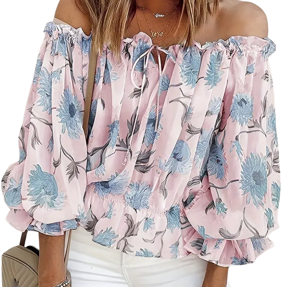 Off-Shoulder bloemenblouse met ruches