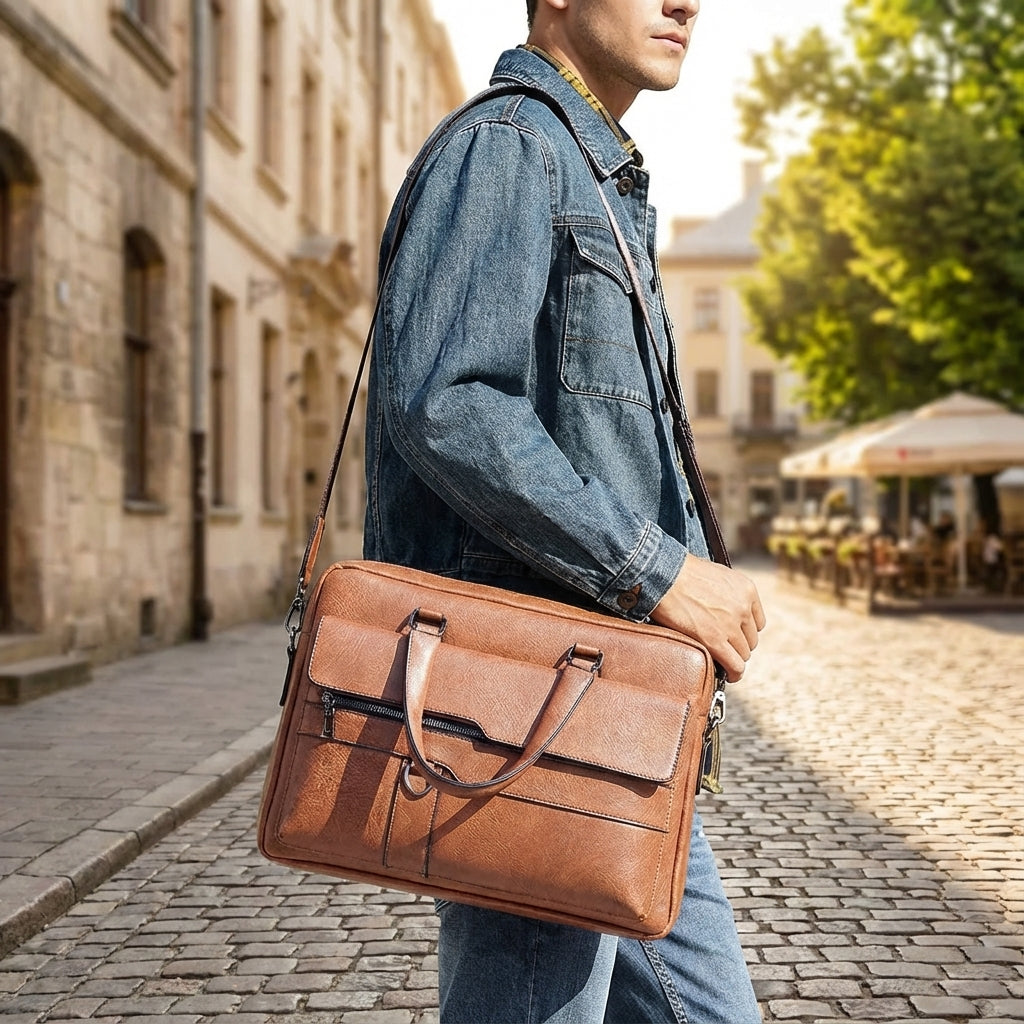 PU leder laptoptas met schouderband
