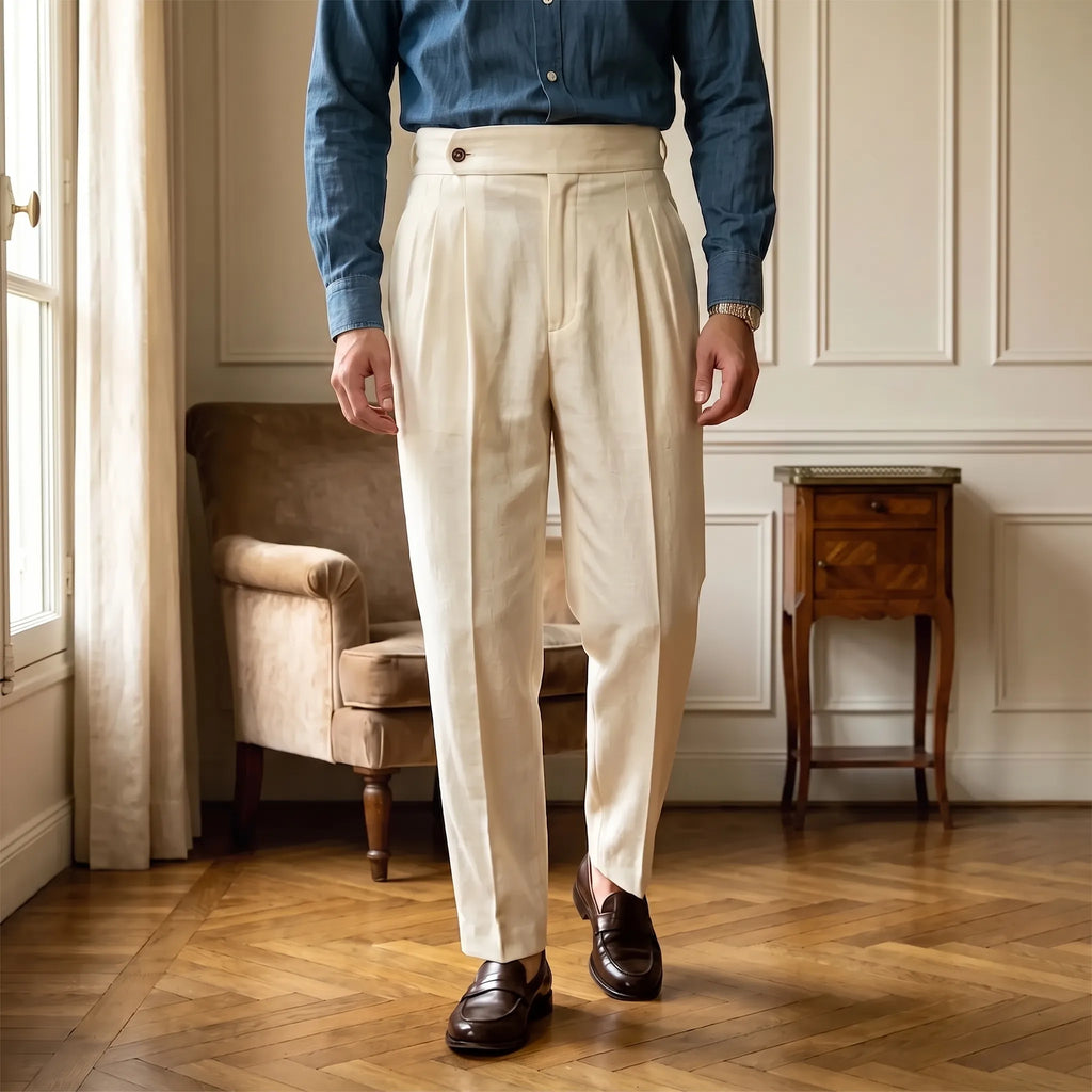 Pantalon met hoge taille en plooien