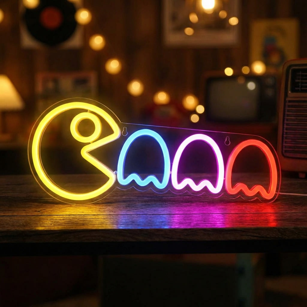 Speels neonschild met geesten