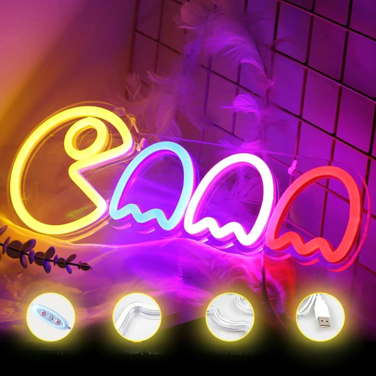 Speels neonschild met geesten