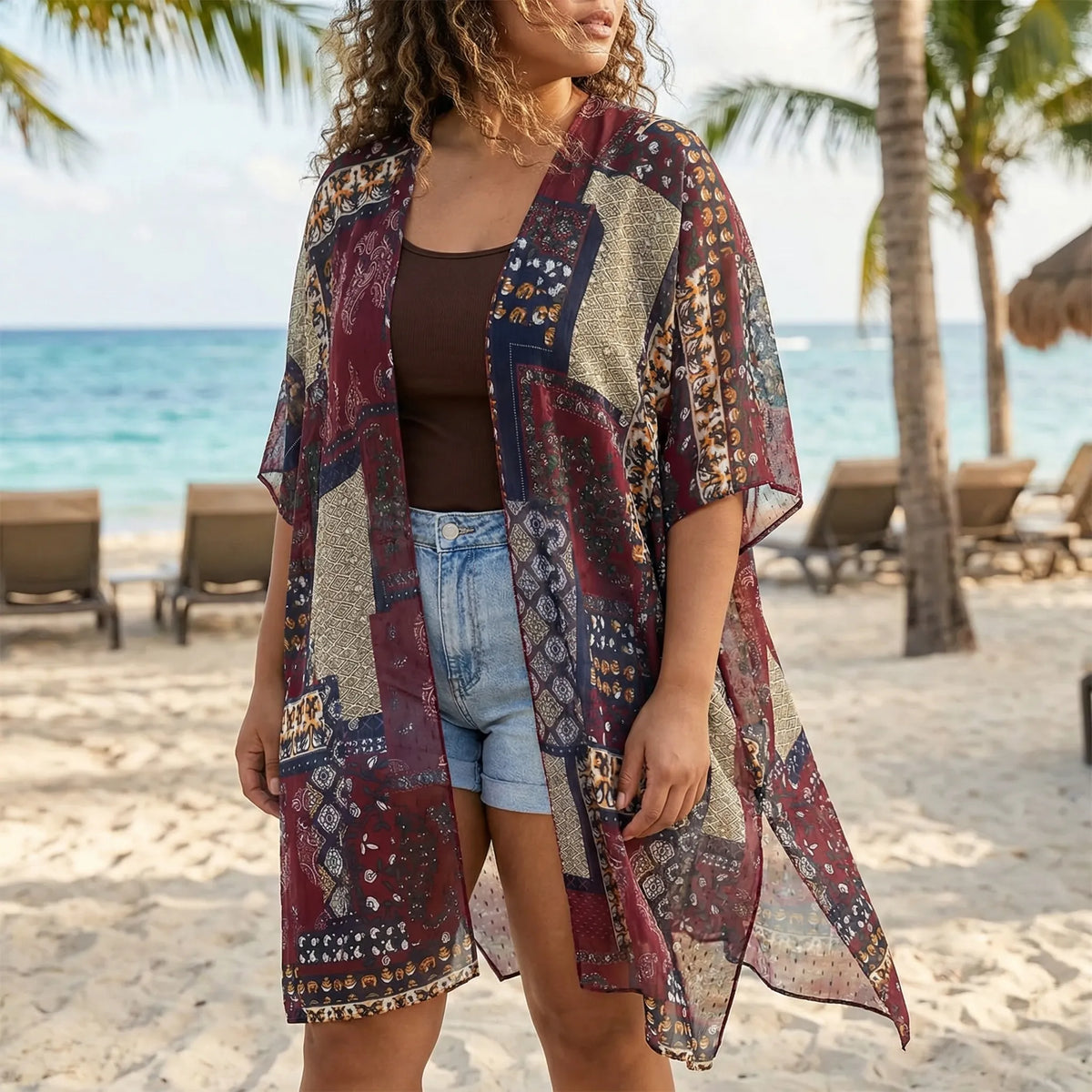 Plus-size boho-stijl strandjas