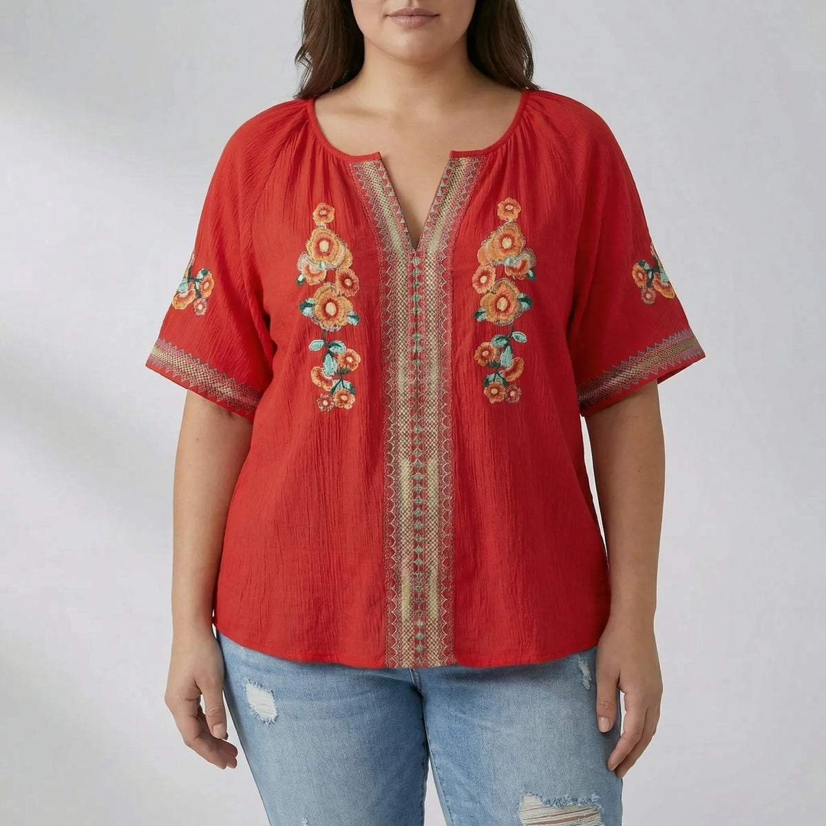 Plussize geborduurde top met korte mouwen — afbeelding 37