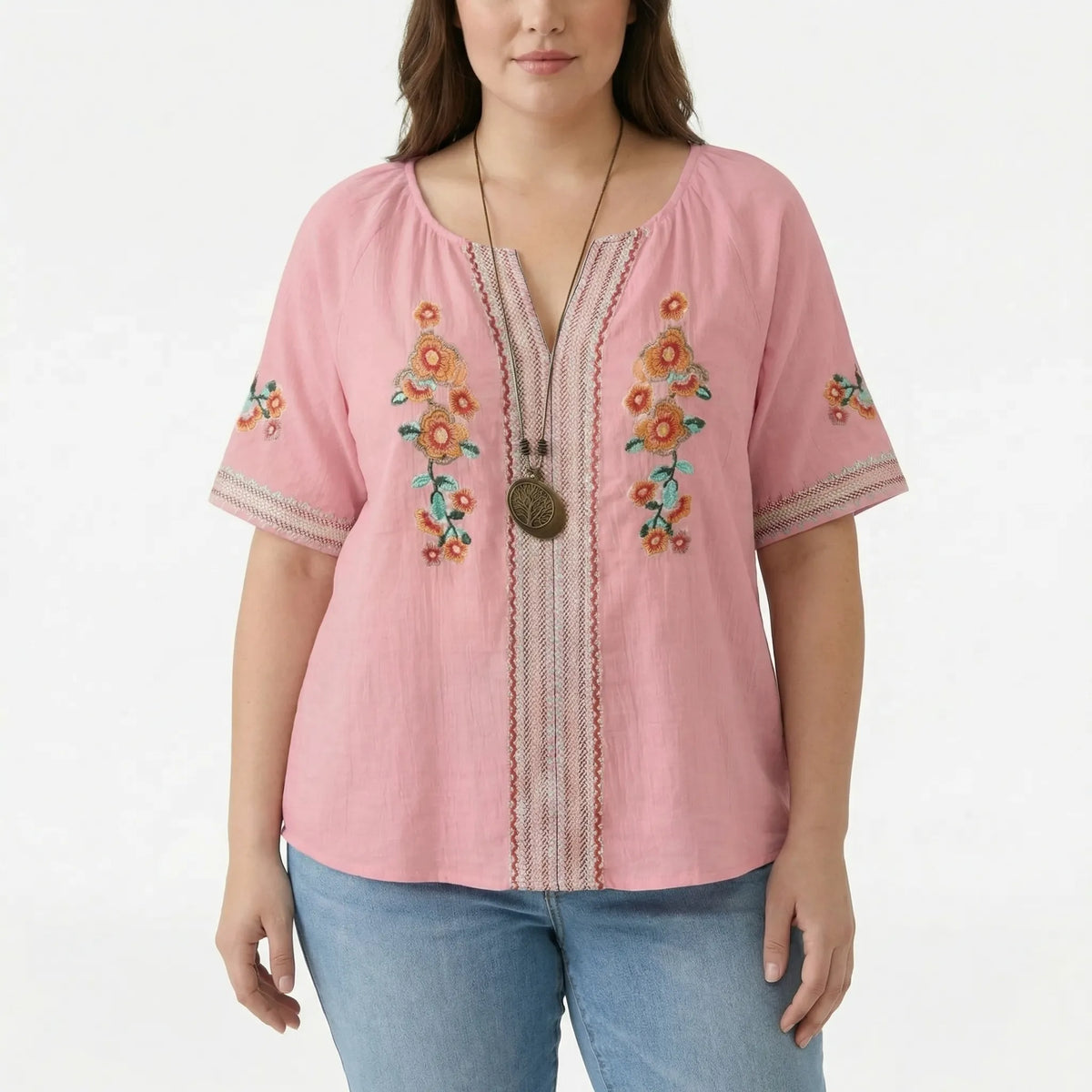Plussize geborduurde top met korte mouwen — afbeelding 39