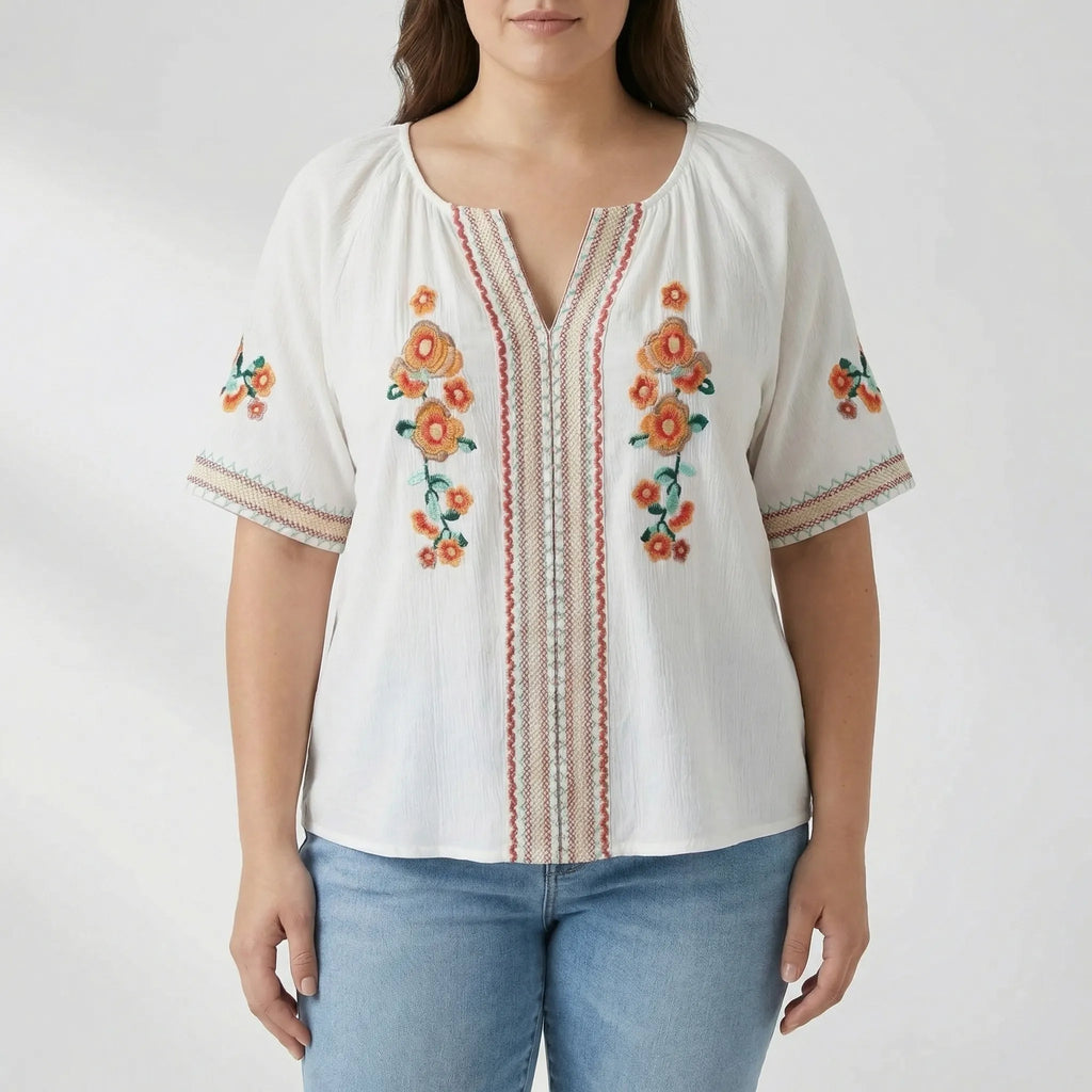 Plussize geborduurde top met korte mouwen — afbeelding 31
