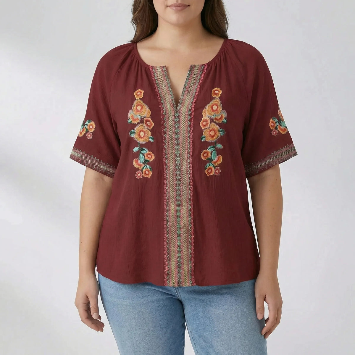 Plussize geborduurde top met korte mouwen — afbeelding 33