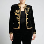 Plus-size geborduurde fluwelen jas met knopen