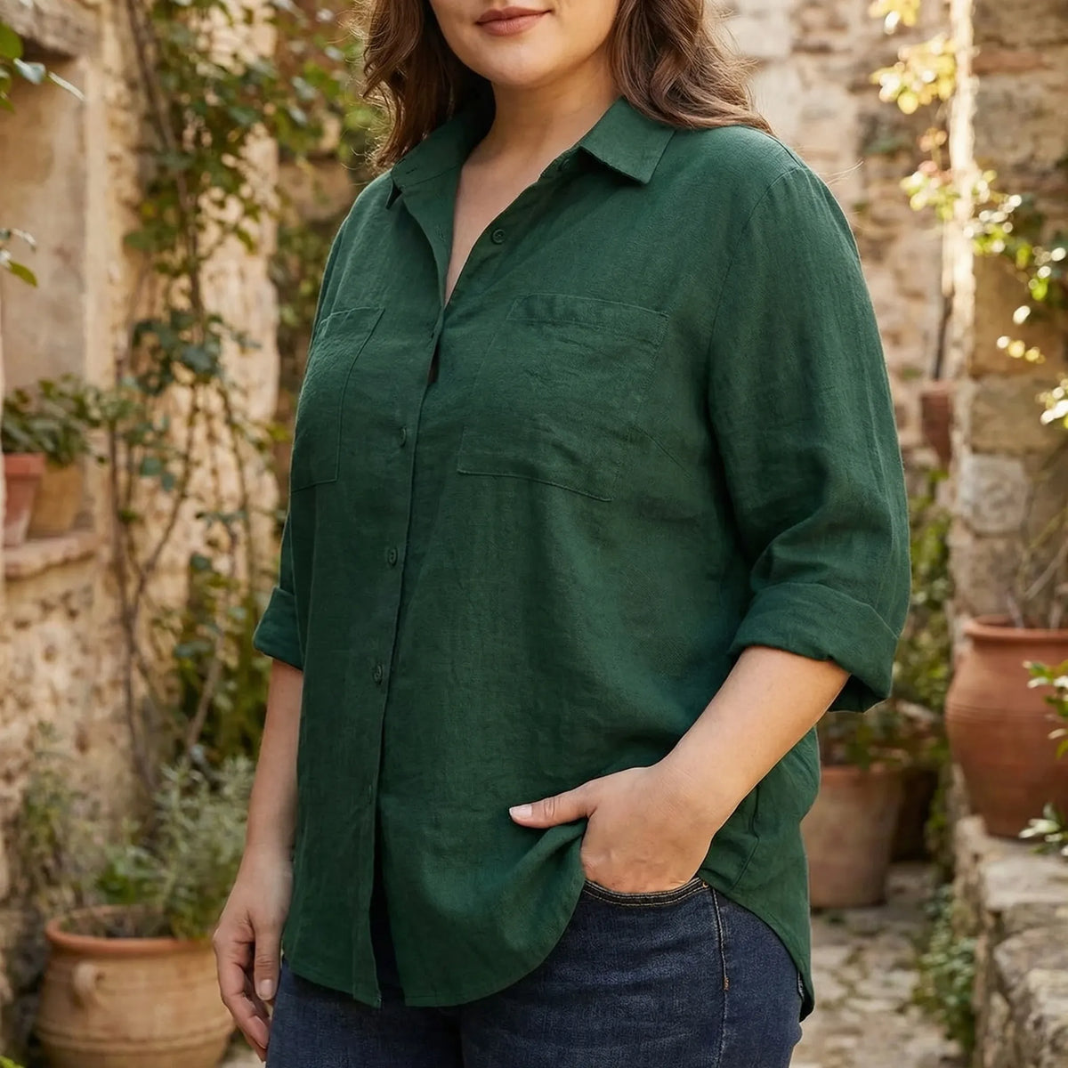 Plus-size casual top met reverskraag