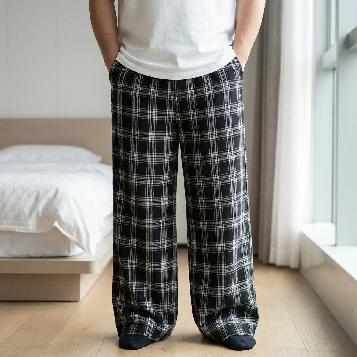 Plus-size losvallende geruite broek