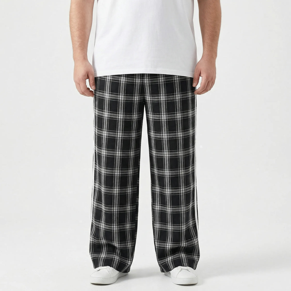 Plus-size losvallende geruite broek