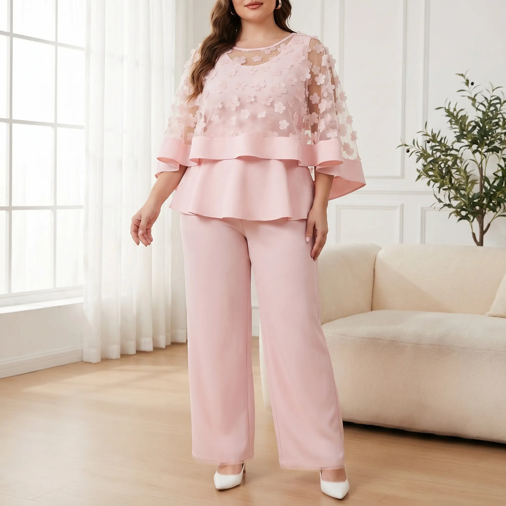 Plusmaat tweedelige set met top en broek