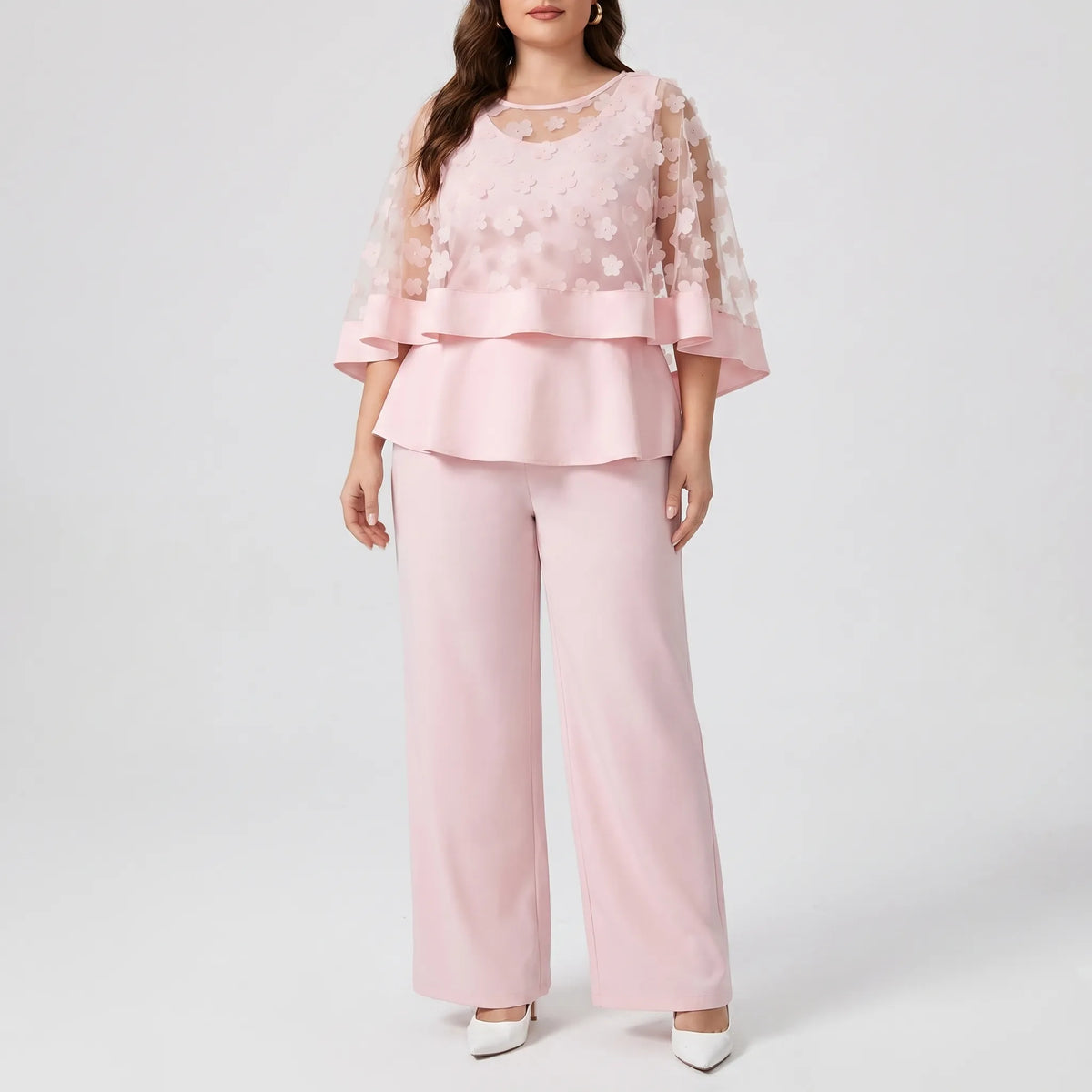 Plusmaat tweedelige set met top en broek