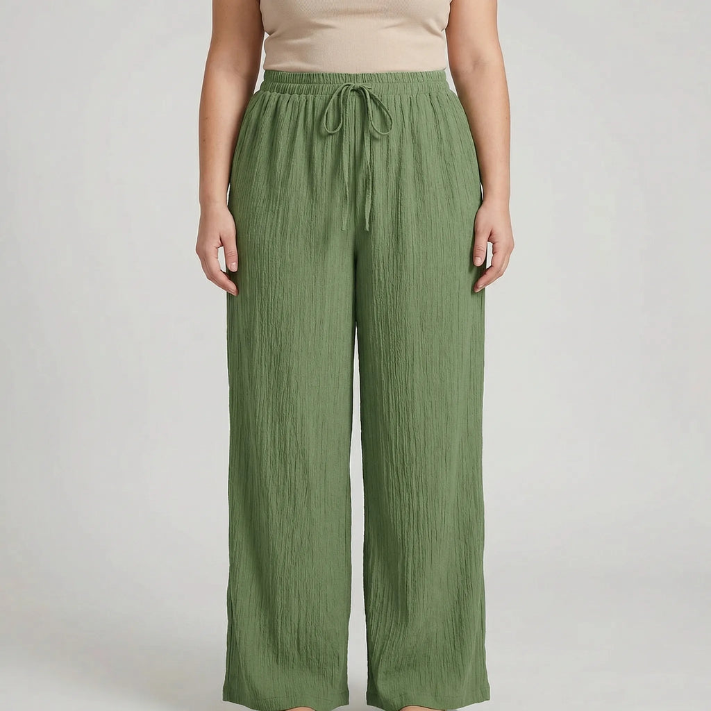 Plusmaat casual broek met wijde pijpen
