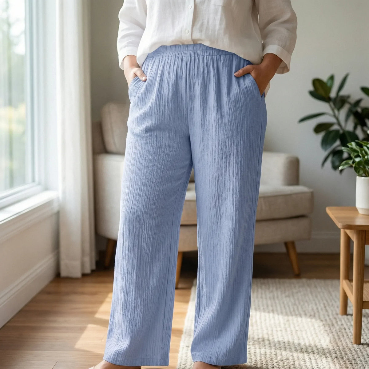Plusmaat casual broek met wijde pijpen