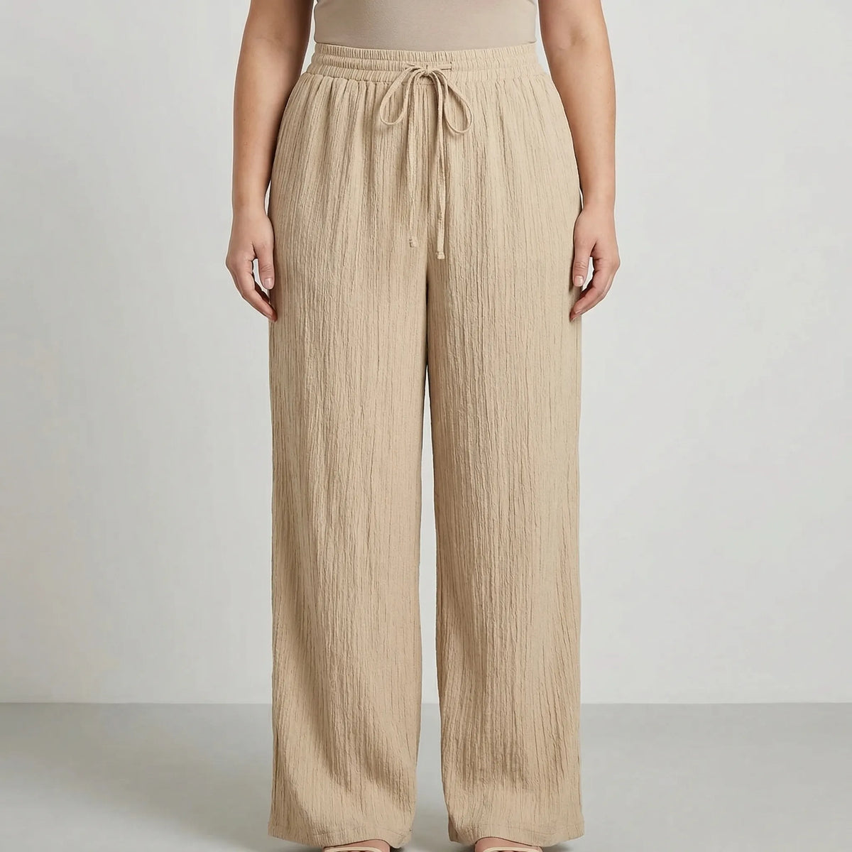Plusmaat casual broek met wijde pijpen
