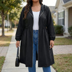 Plus-size lange jas met rits en capuchon