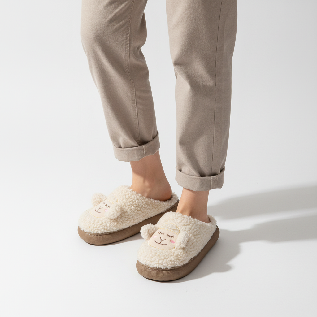 Pluche slippers met plateauzool