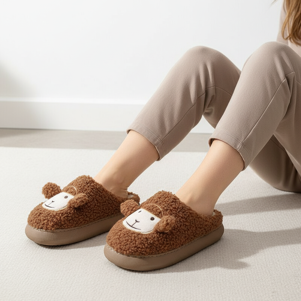 Pluche slippers met plateauzool