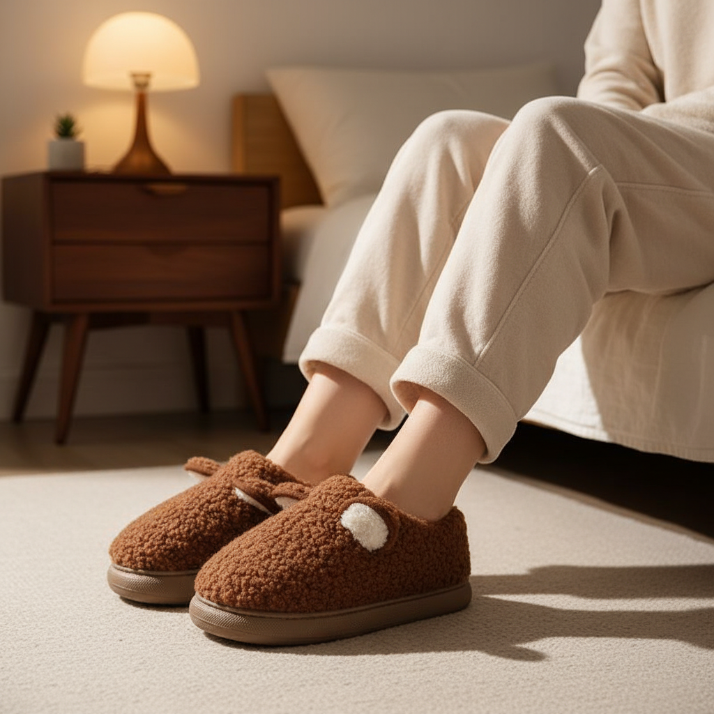 Pluche slippers met plateauzool