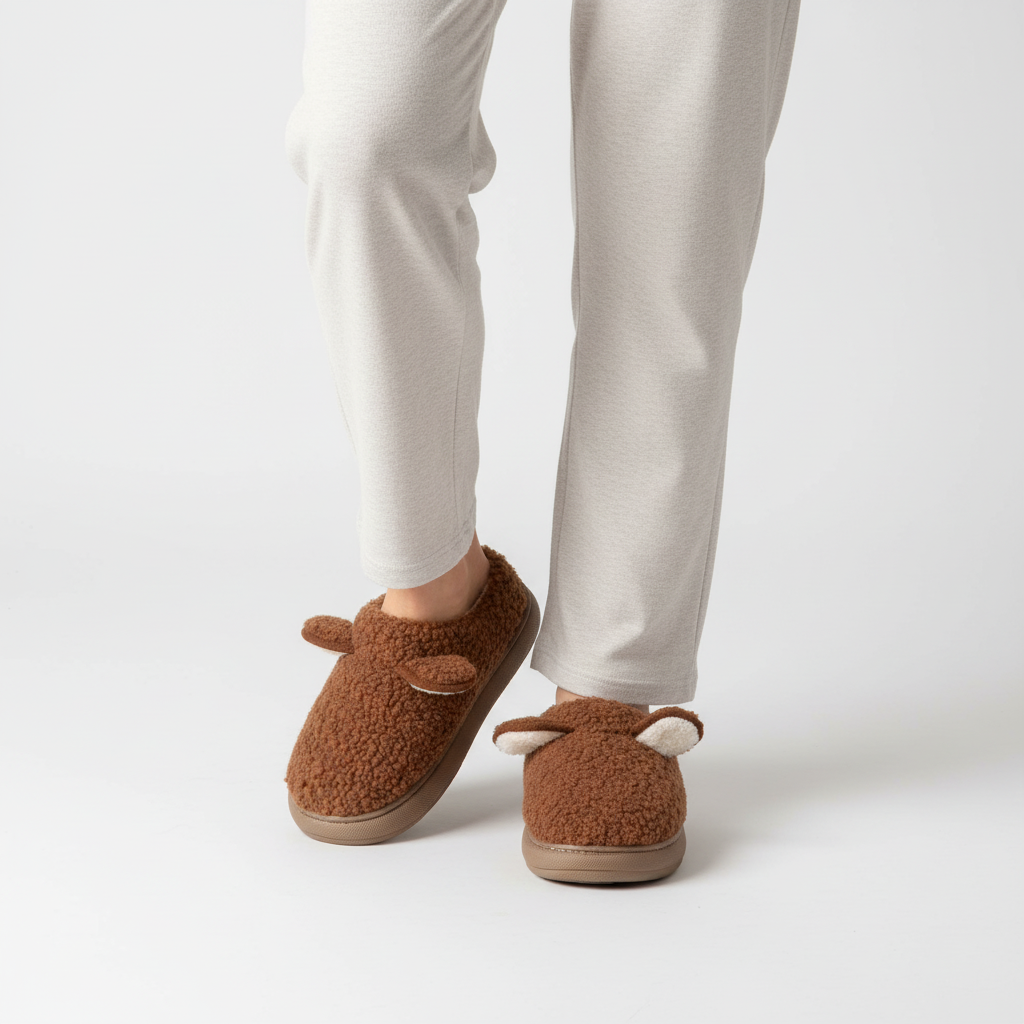 Pluche slippers met plateauzool