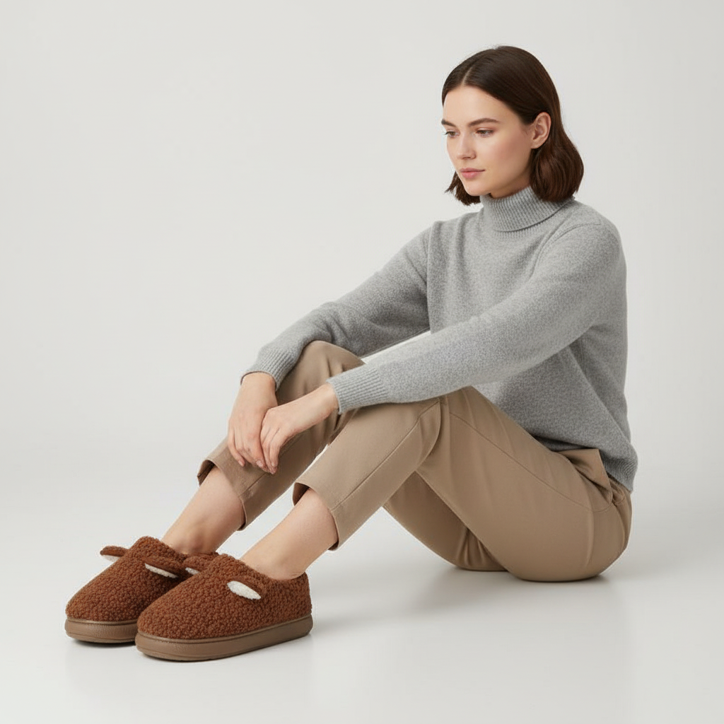 Pluche slippers met plateauzool
