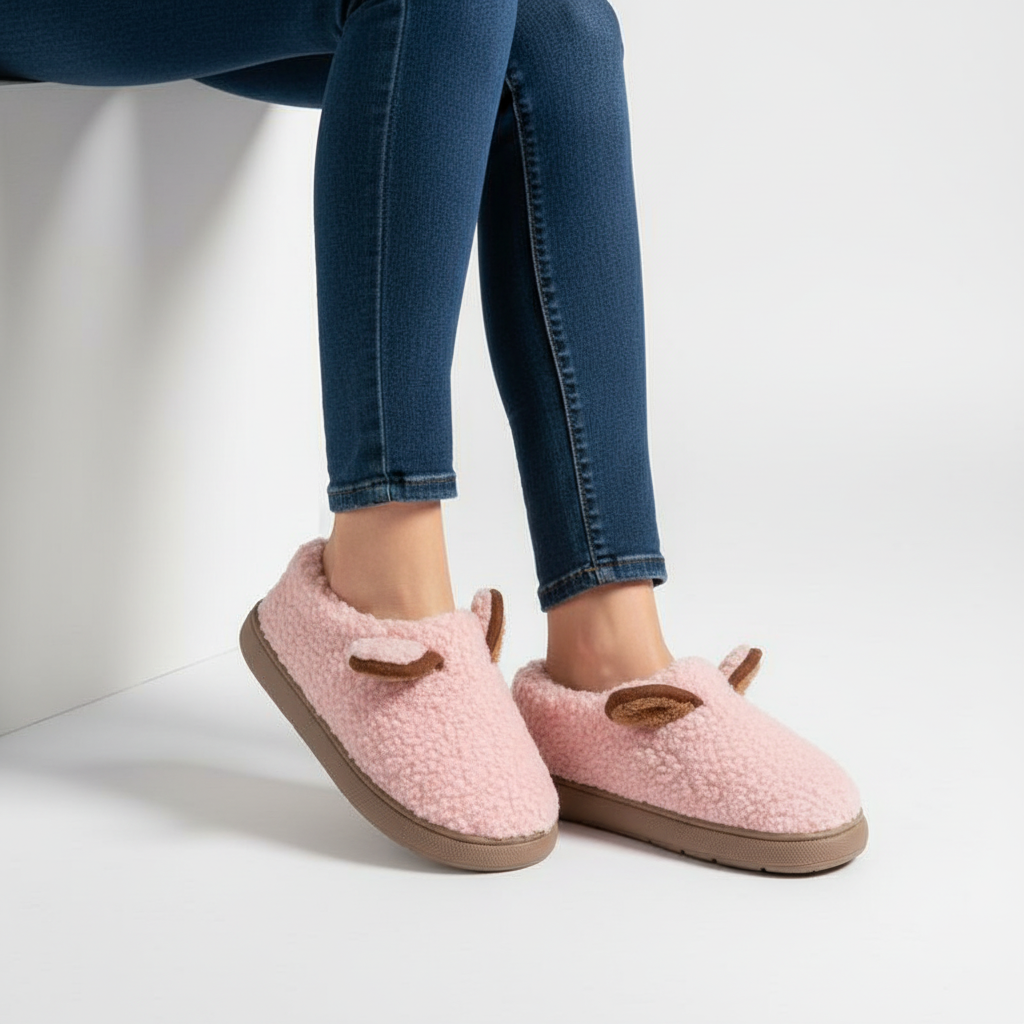 Pluche slippers met plateauzool