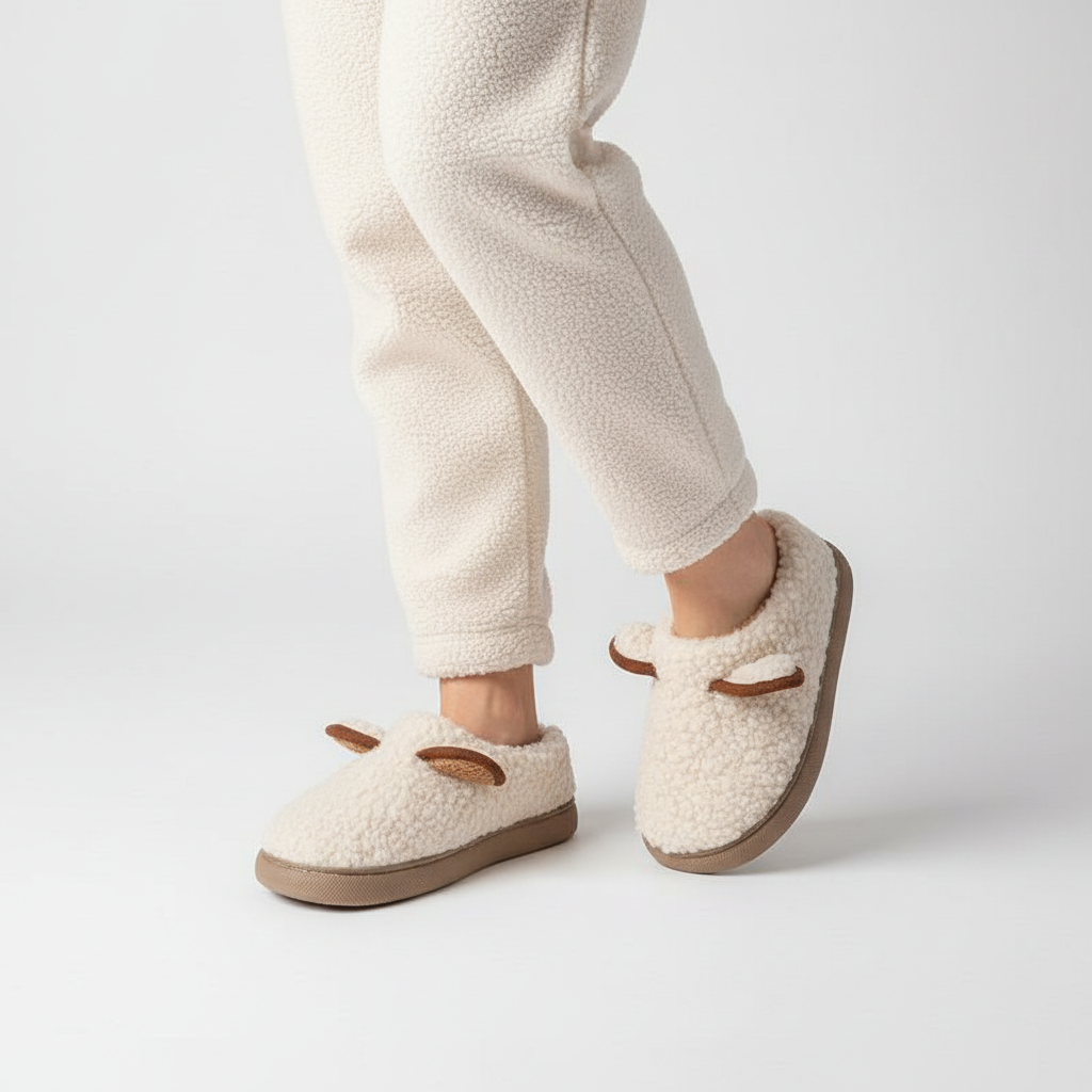 Pluche slippers met plateauzool