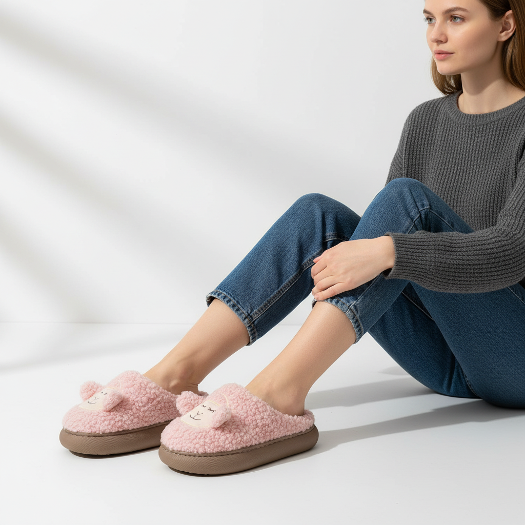 Pluche slippers met plateauzool