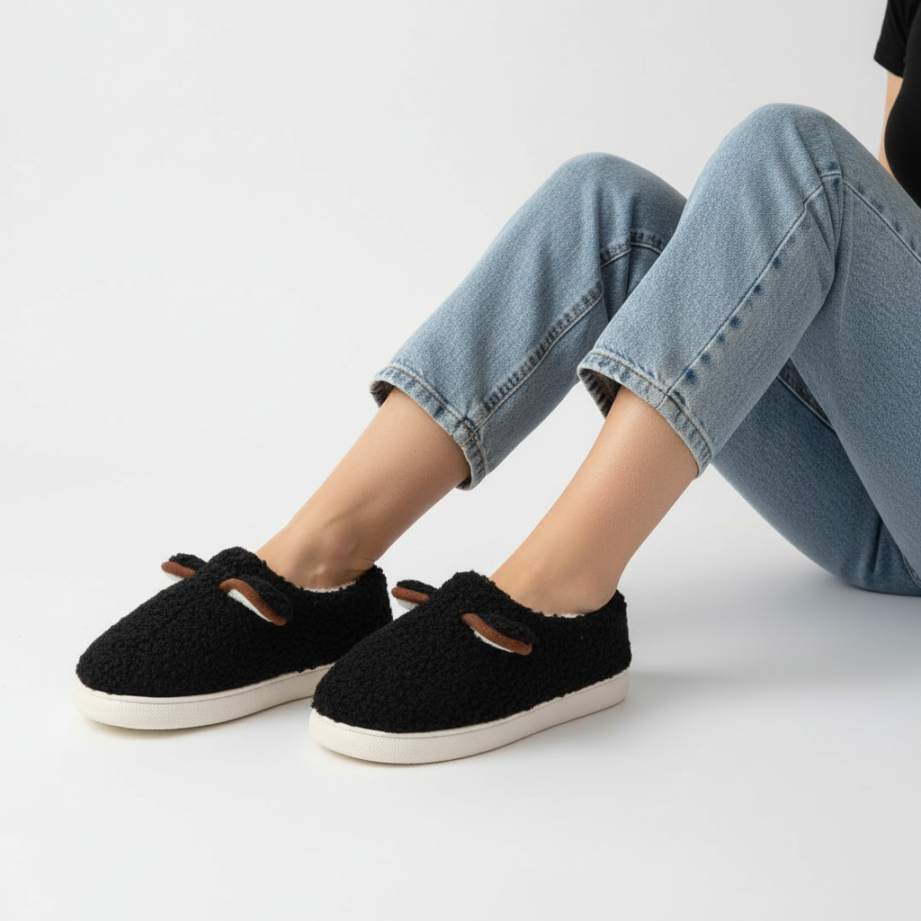 Pluche slippers met plateauzool
