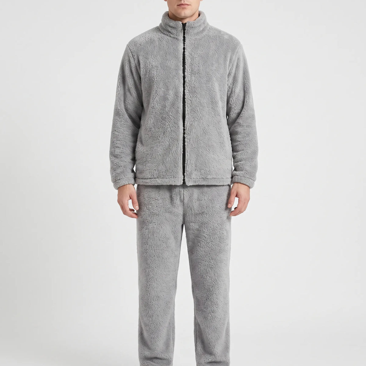 Pluche herenpyjamaset met rits