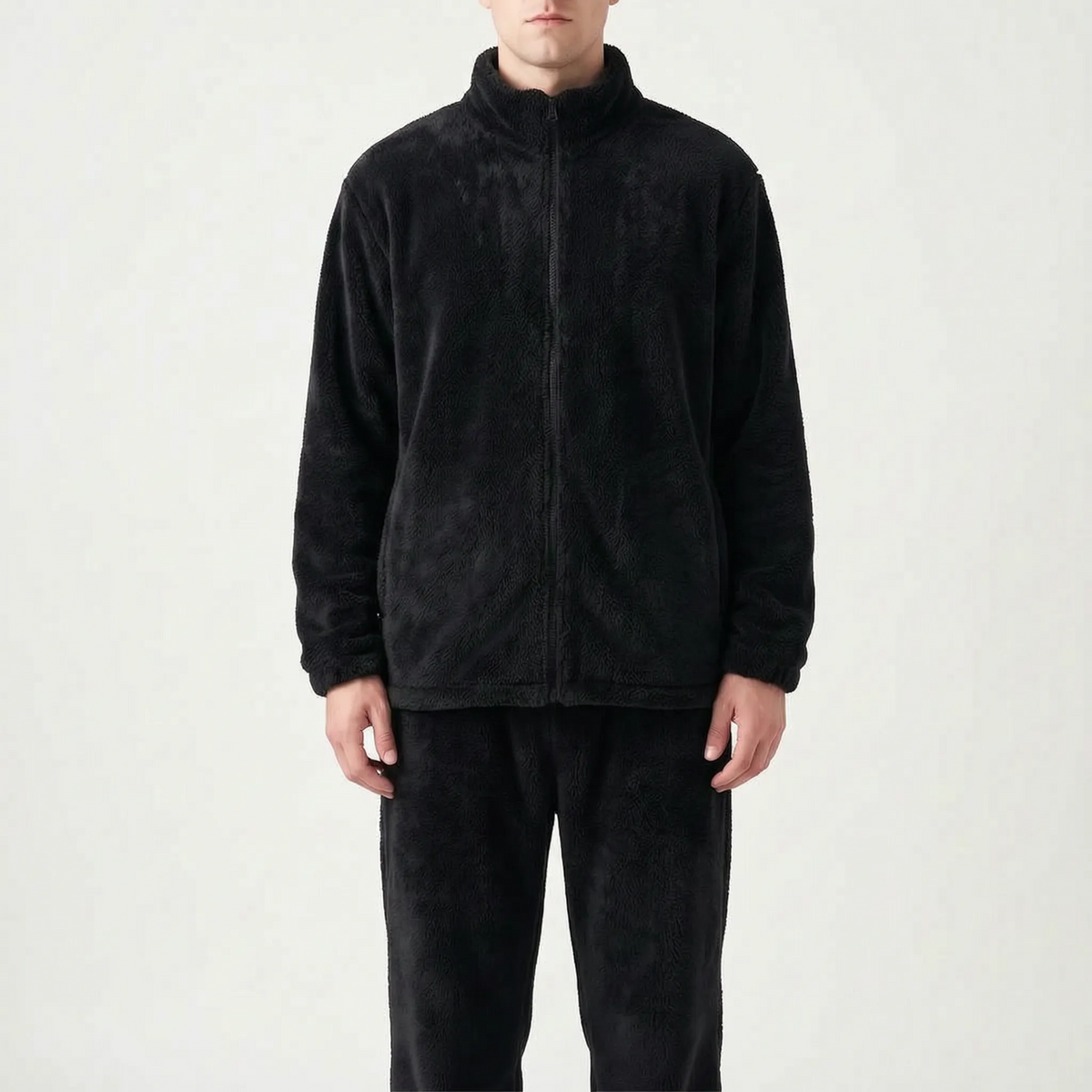 Pluche herenpyjamaset met rits