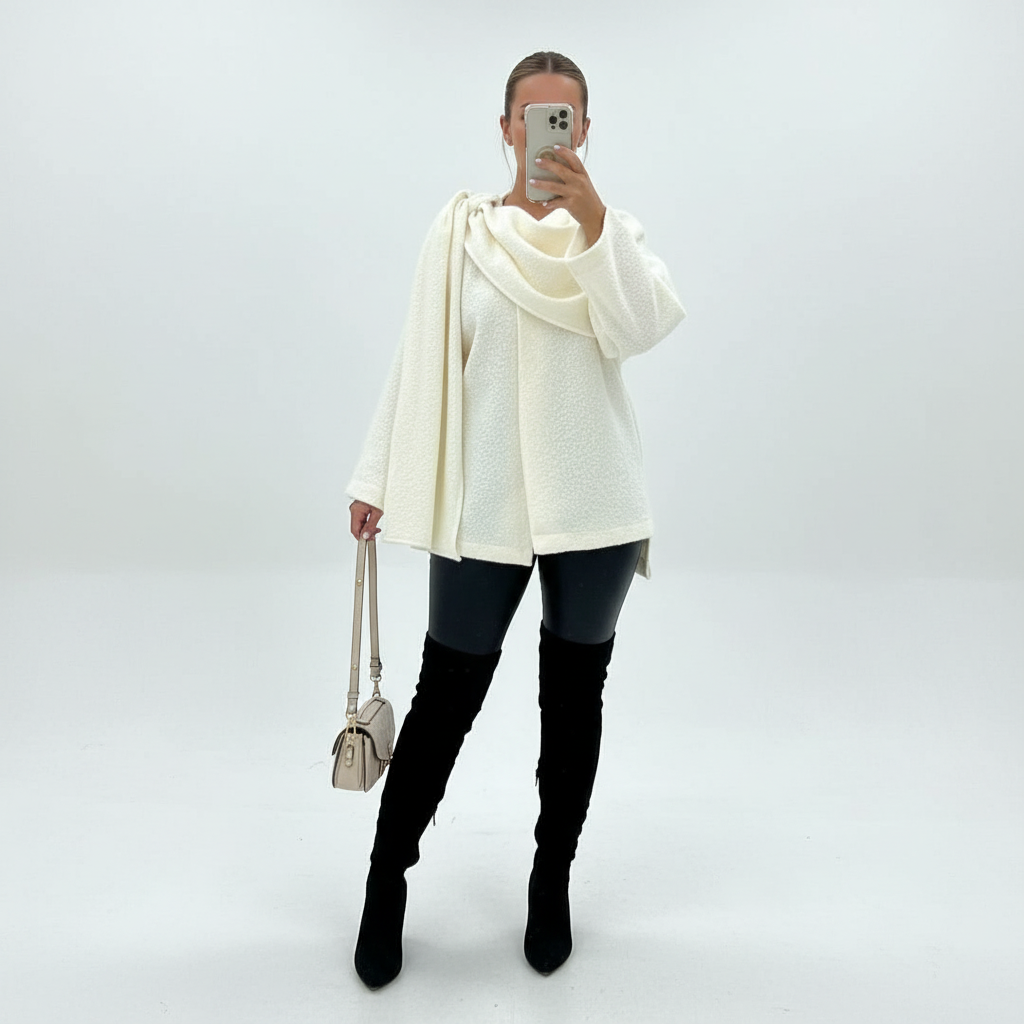 Damesponcho met sjaldetail