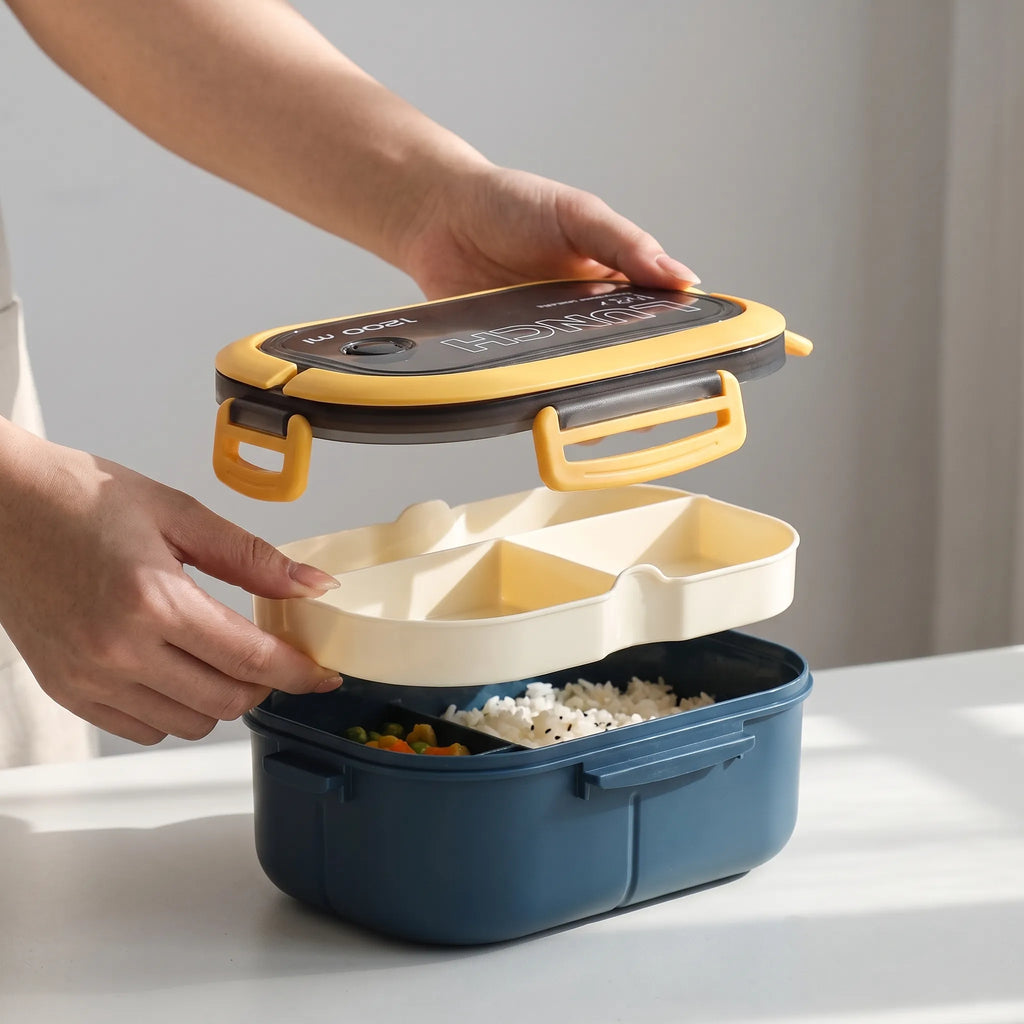 Draagbare tweelaagse bento-box met vakverdeling