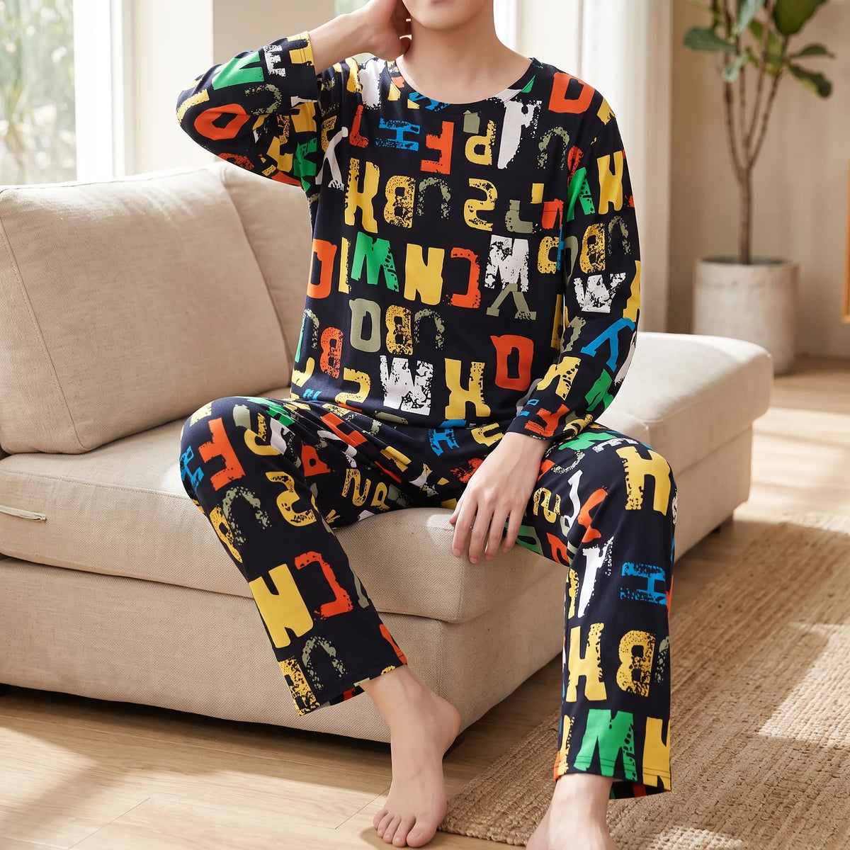 Bedrukte pyjama-set met lange mouwen