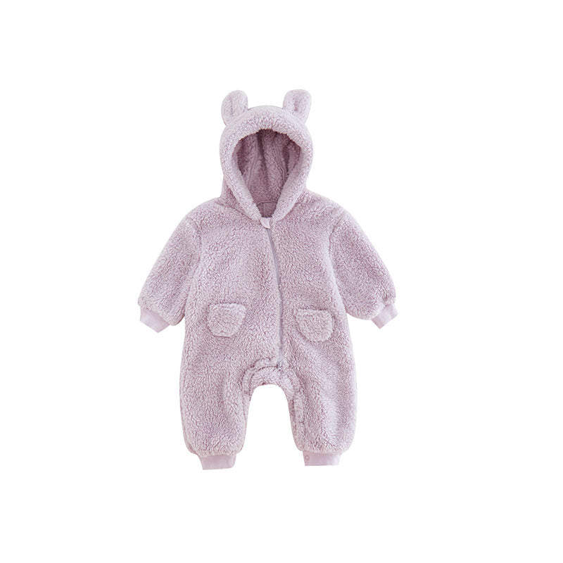Warm baby fleece romper met dierenprint