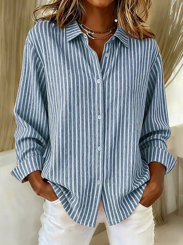 Gestreept shirt met knoopsluiting en lange mouwen