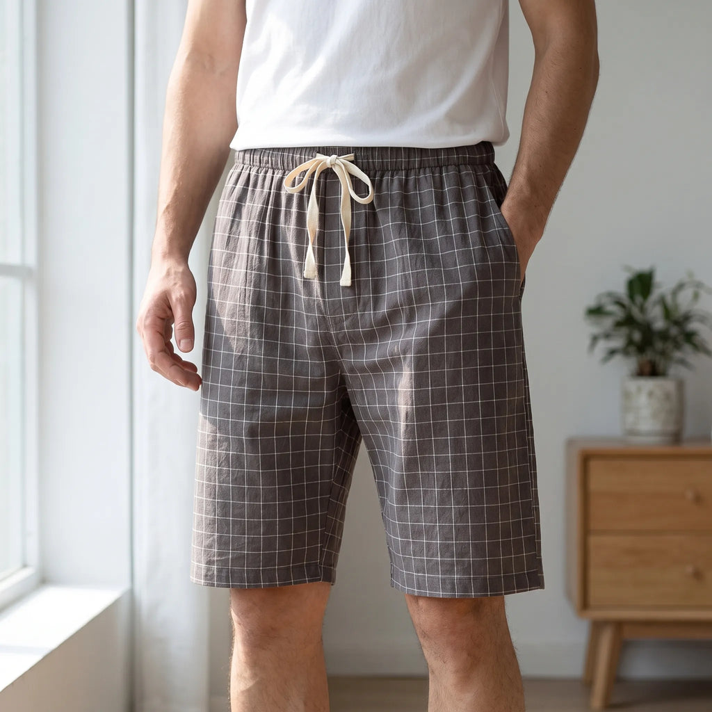 Losvallende geruite pyjamashorts