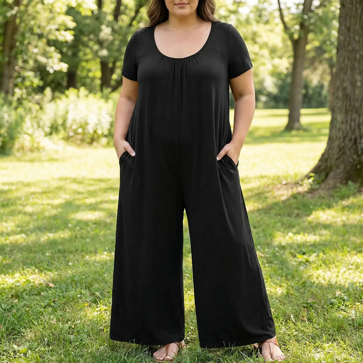 Relaxte pasvorm, lange jumpsuit in plusmaat
