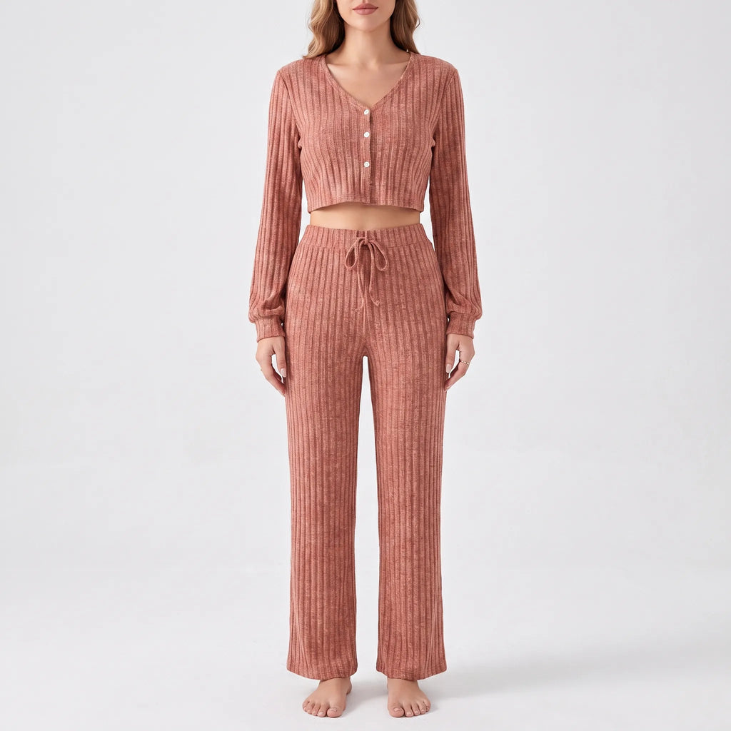 Ribgebreide pyjamaset met lange mouwen