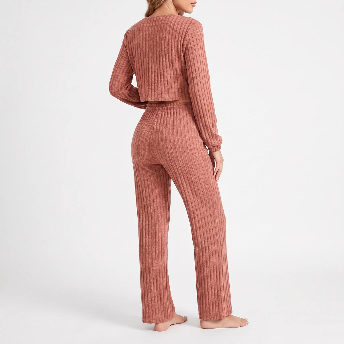 Ribgebreide pyjamaset met lange mouwen