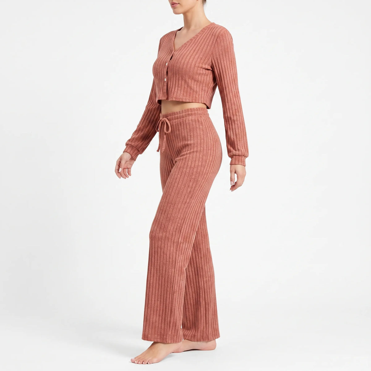 Ribgebreide pyjamaset met lange mouwen